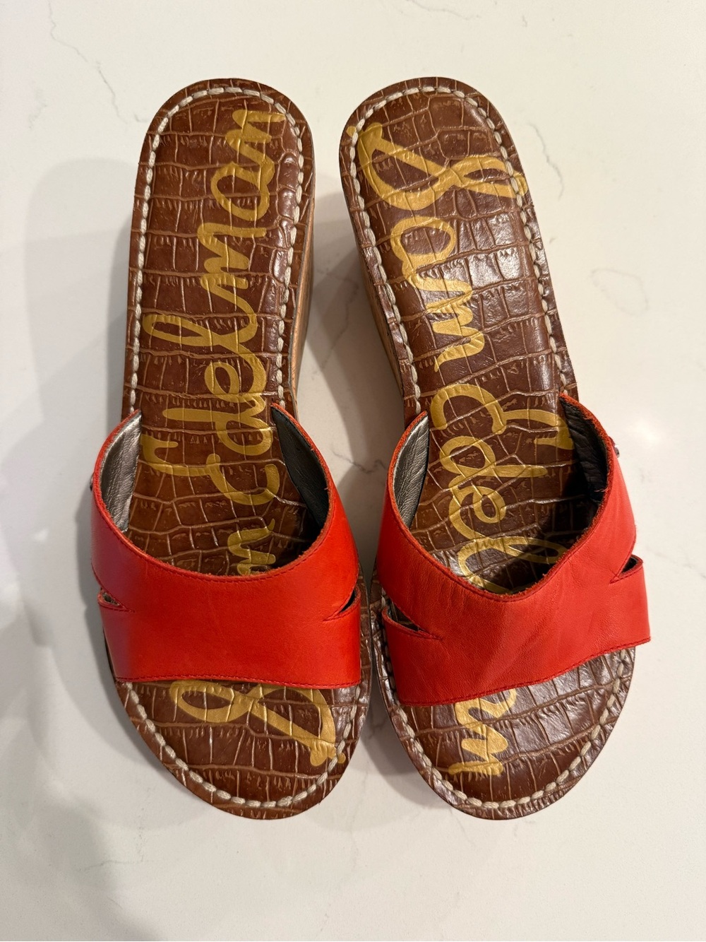 Sam Edelman Women's Orange-Red Slide Wedges